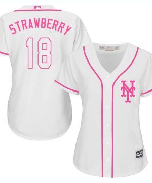 Mets 18 Darryl Strawberry White Pink Women Cool Base Jersey